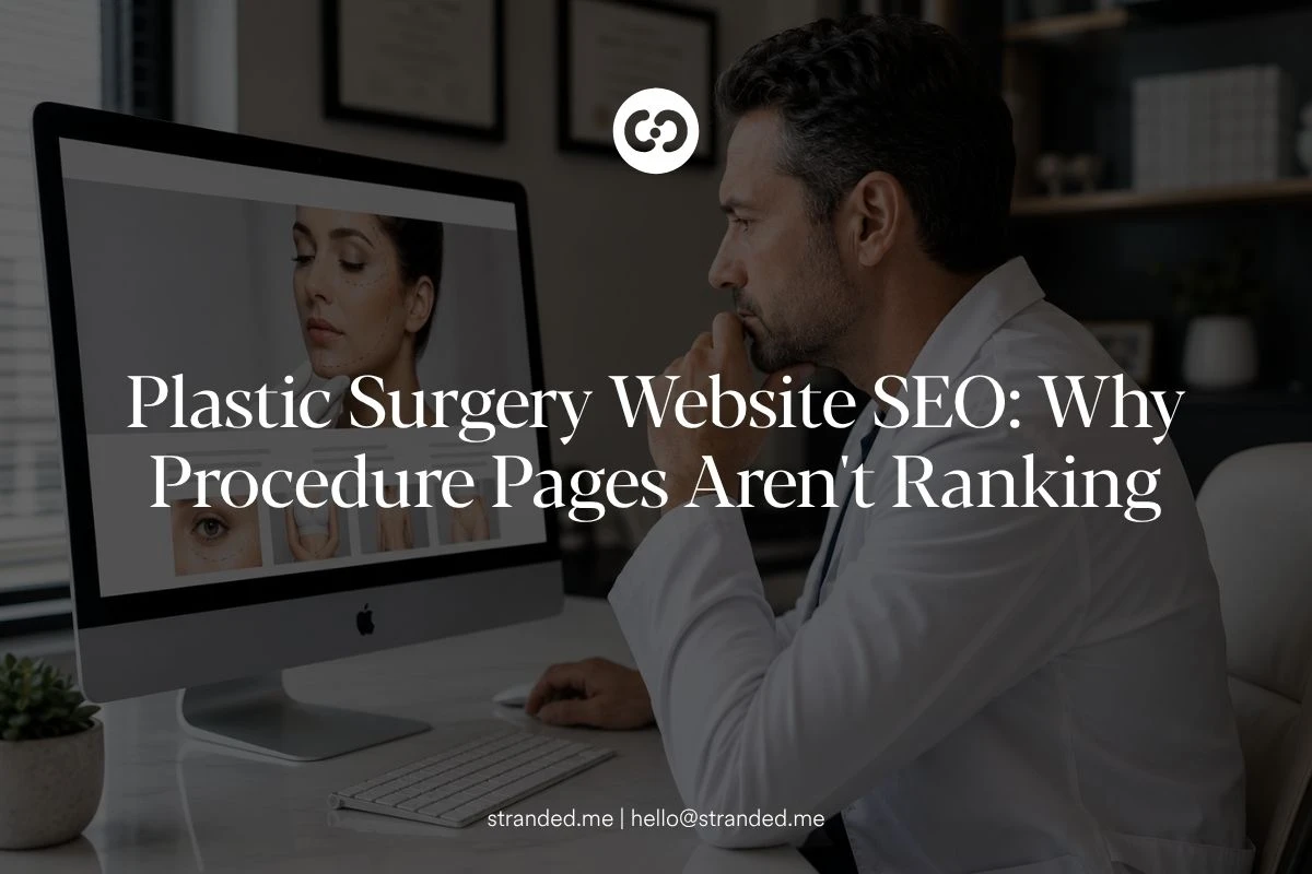 Plastic surgeon reviewing website SEO and procedure page performance on a computer