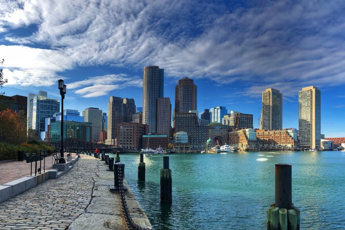 Boston waterfront skyline on a clear day
