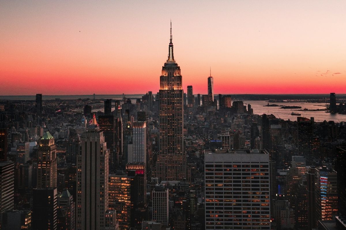 New York City skyline at sunset