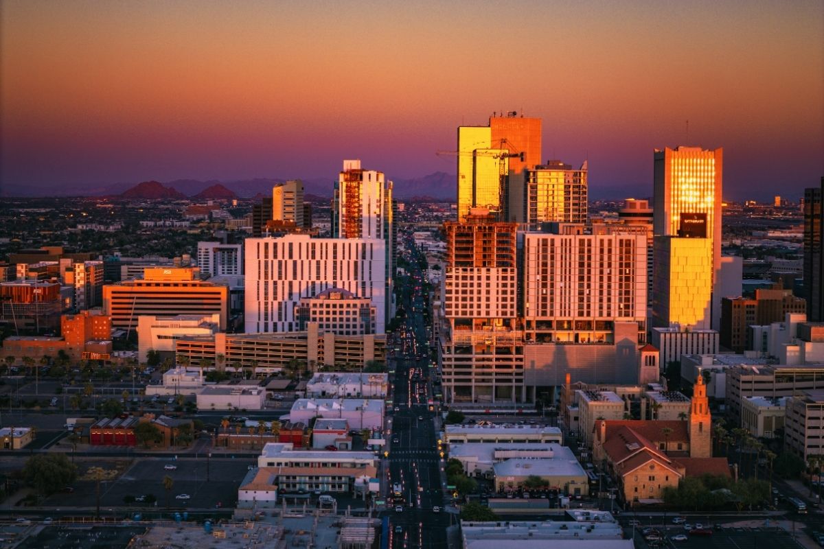 Phoenix and Scottsdale skyline at sunset