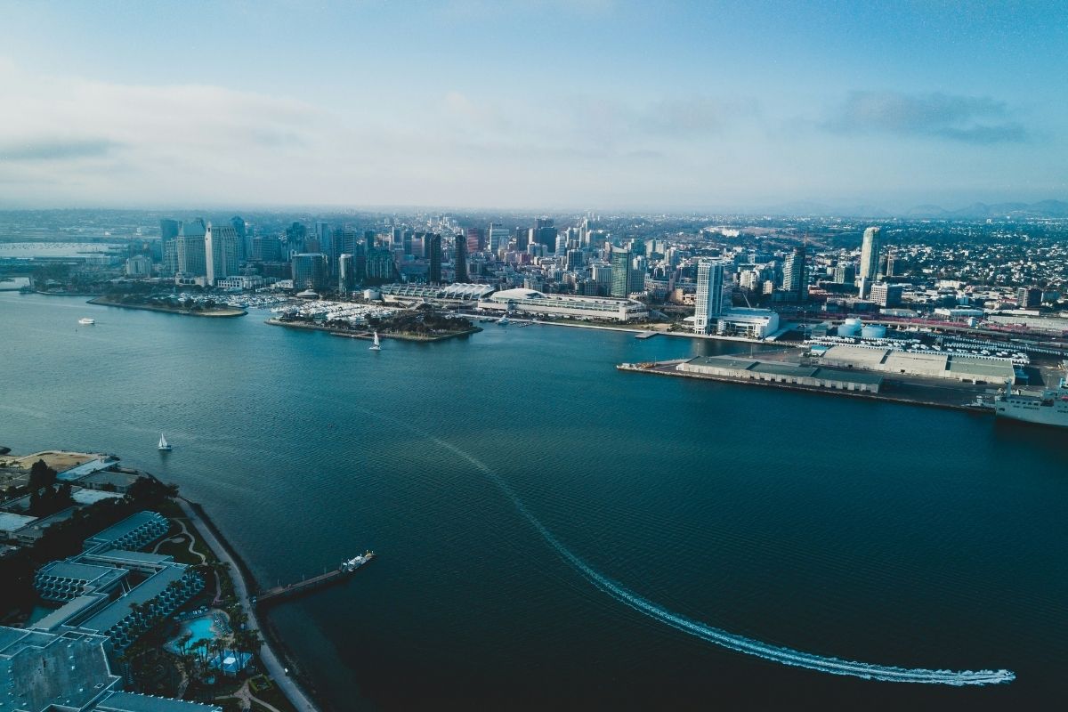 San Diego skyline and harbor from above