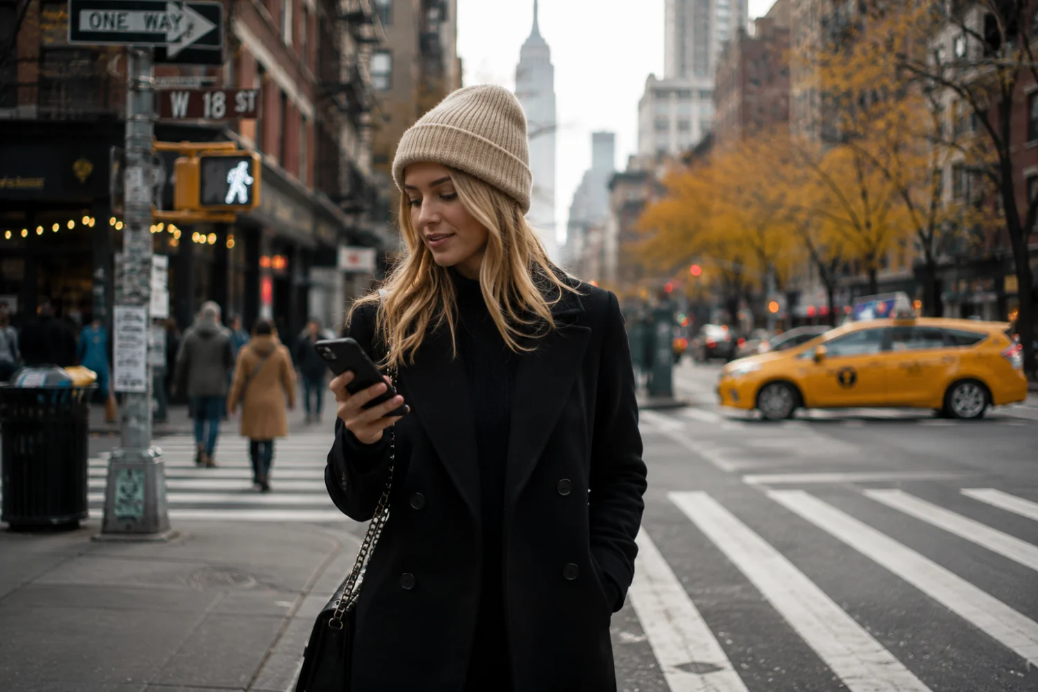 Woman searching Google for a local hair salon while comparing nearby salon options.